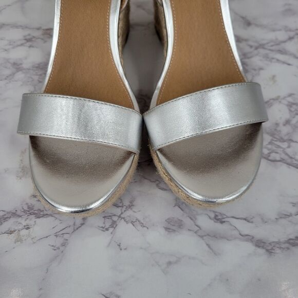 Report Citrine Espadrille Wedge Platform Heel Sandal Metallic Silver 11M - Picture 4 of 14